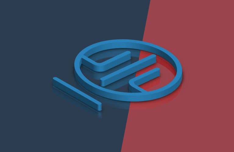 3D-blaues INCAS Logo mit kreisförmigen und linearen Elementen auf einem Hintergrund, der diagonal zwischen Dunkelblau und Dunkelrot geteilt ist.
